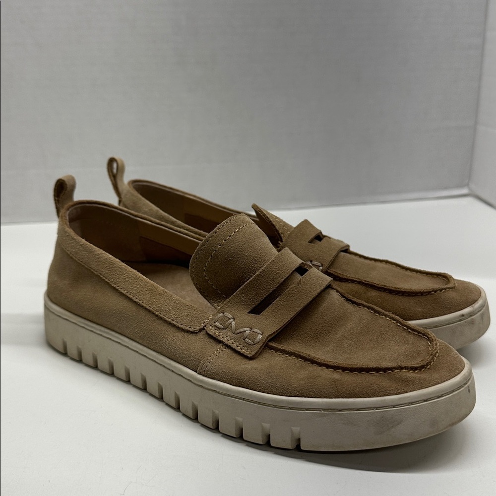 Vionic Suede Penny Loafers in Tan